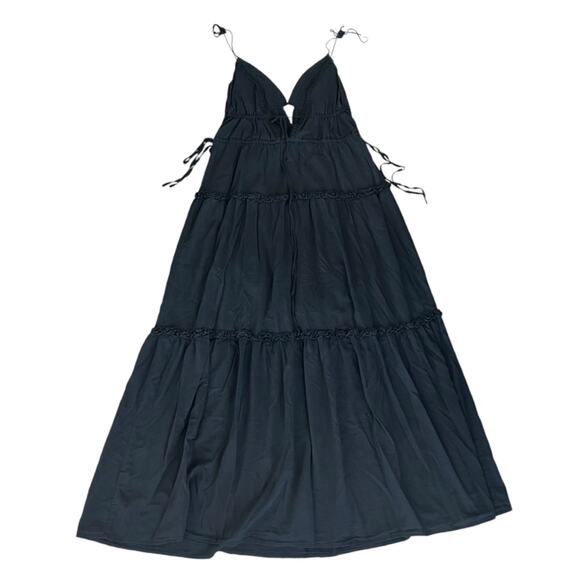 Karina Grimaldi Revolve Solana Cotton Tiered Sleeveless Solid Black Maxi Dress S - Picture 2 of 11